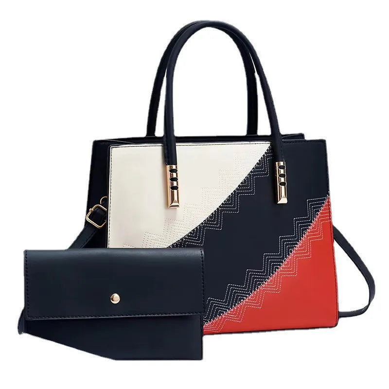 Color Block PU Shoulder Crossbody Handbag Set