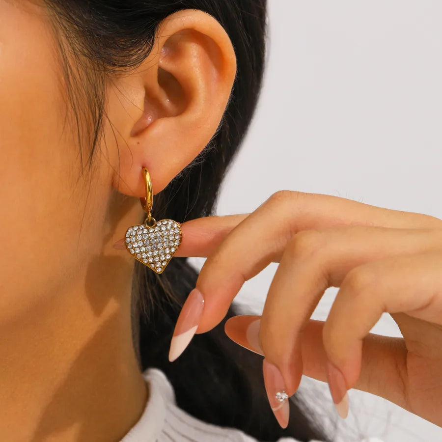 18K Gold Heart-Shaped Stainless Steel Earrings