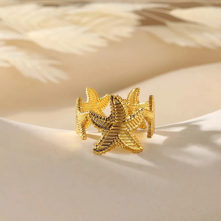 Gold Starfish Adjustable Ring – Stainless Steel