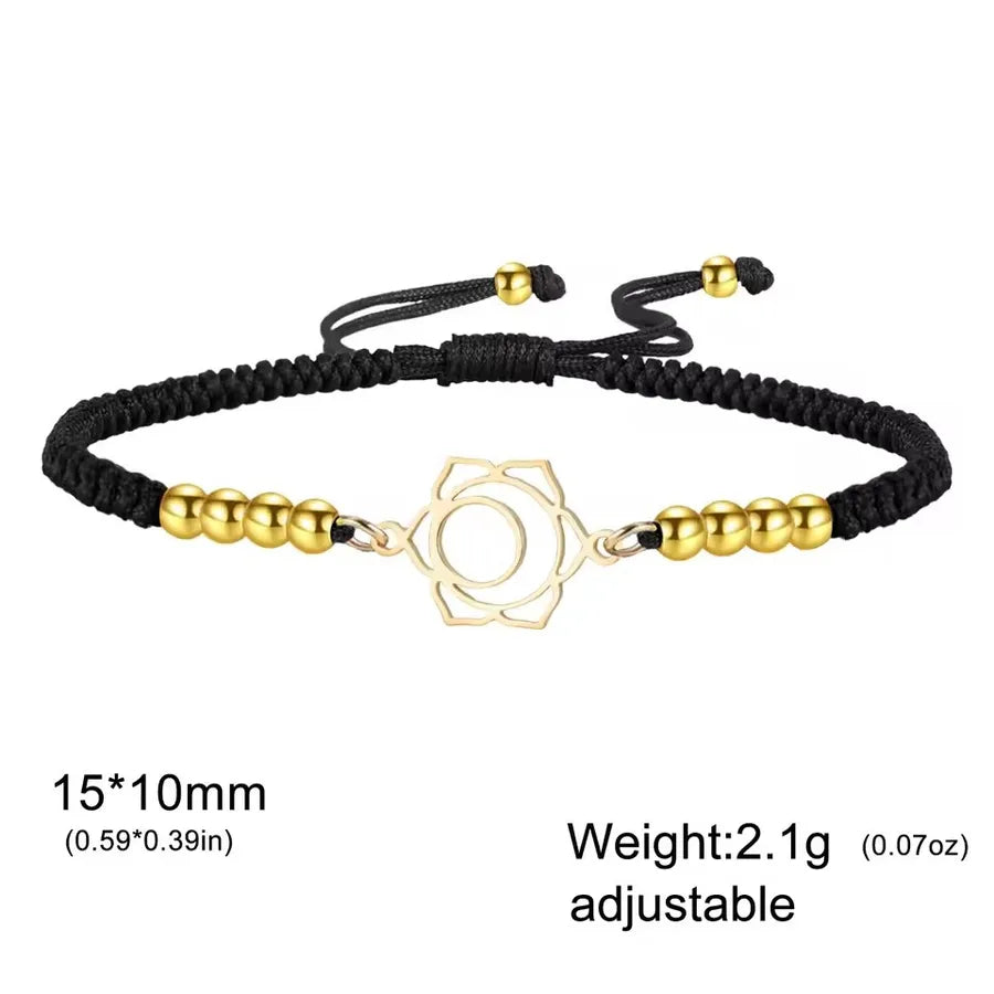 Mandala Lotus Red Rope Bracelet Element 3- Gold with Black Strap