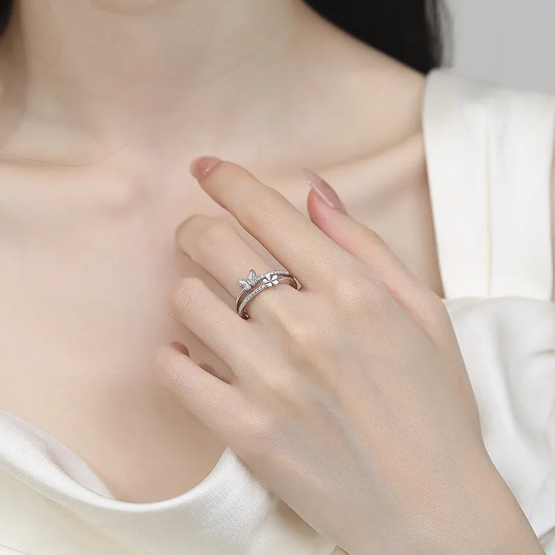 Sterling Silver Double Butterfly Ring for Women