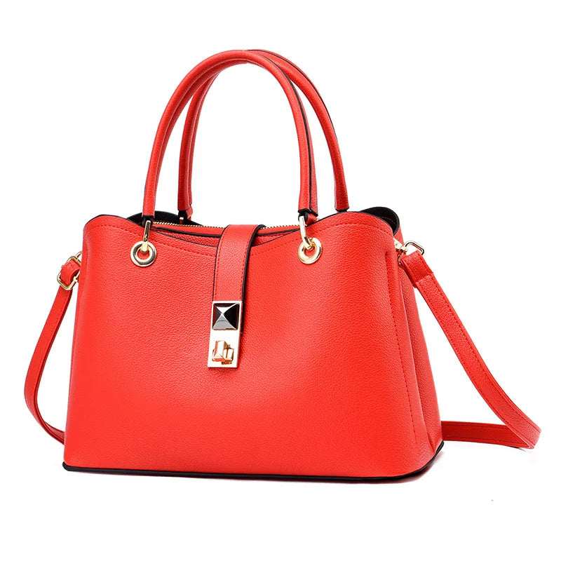 Stylish Large PU Tote Bag for Women Bright Red