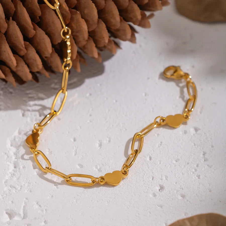 Gold Heart Safety Pin Bracelet for Women