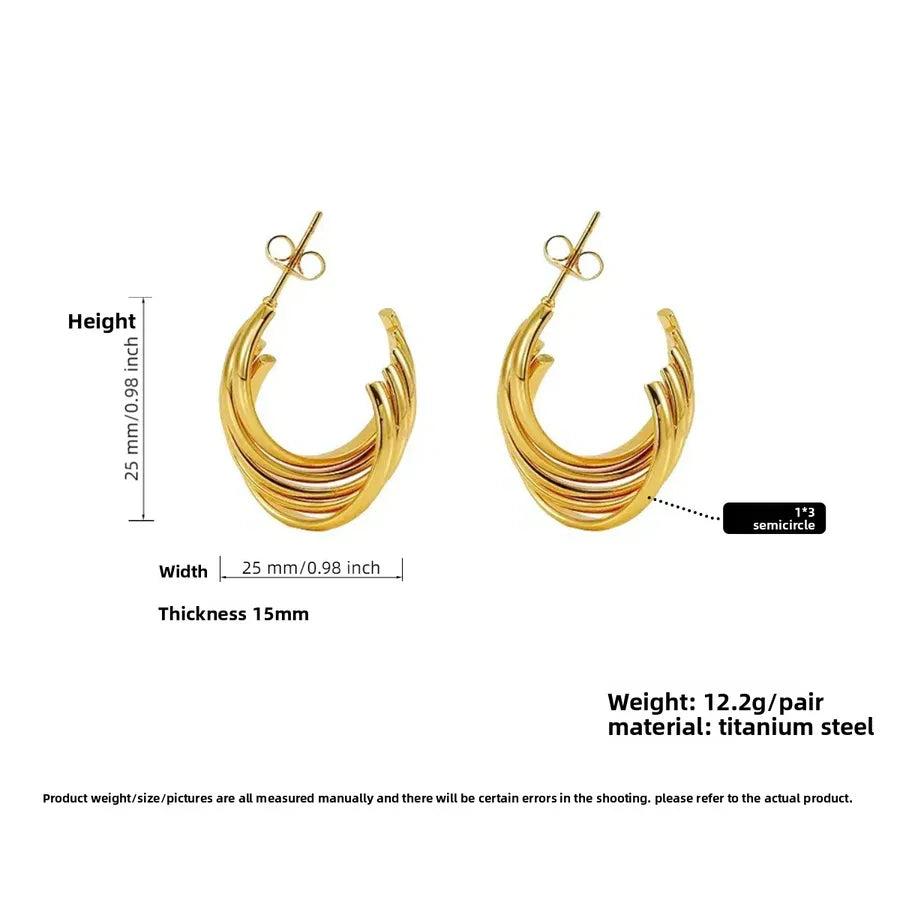 Titanium Steel Geometric U-Shaped Earrings PJER289 Gold 25mm