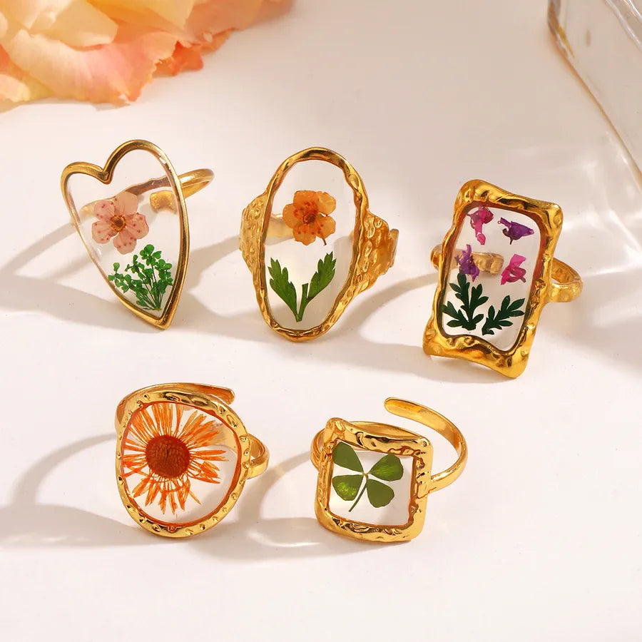 18K Gold Flower Open Ring – Stainless Steel