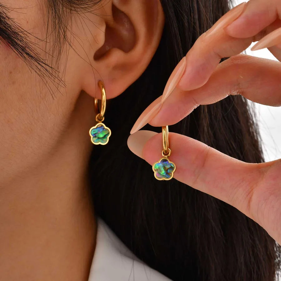 Gold Plated Abalone Flower Earrings