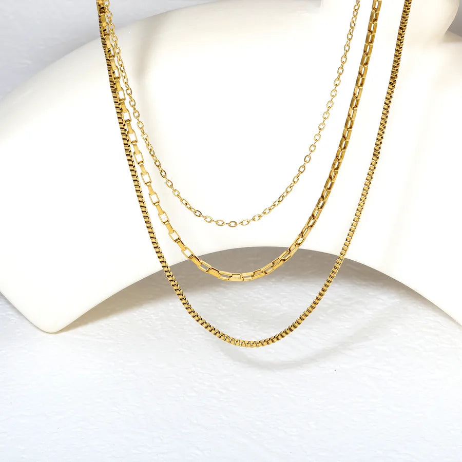 18K Gold Plated Geometric Layered Choker Necklace