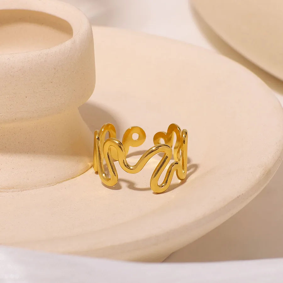 18K Gold Plated Twisted Open Stainless Steel Ring