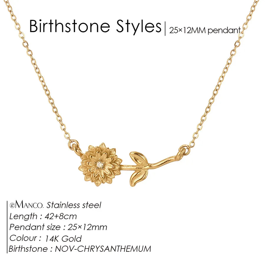 14K Gold Plated Flower Pendant Necklace November Light Yellow 14K Gold