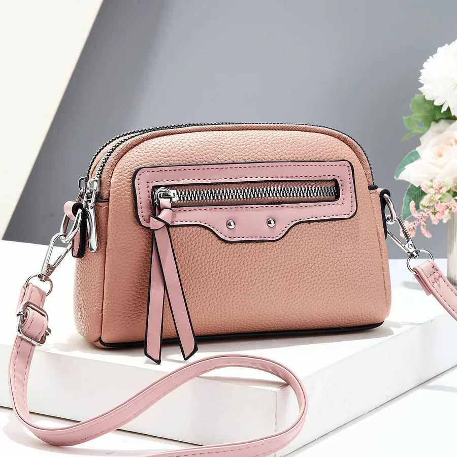 Minimalist Women's Crossbody Shoulder Bag Pink horizontal Style 15*5*18CM