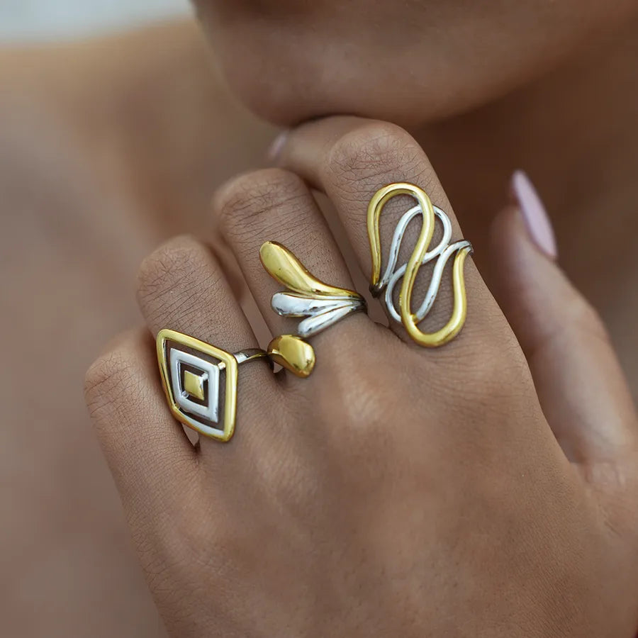 Geometric Adjustable 18K Gold Stainless Steel Ring