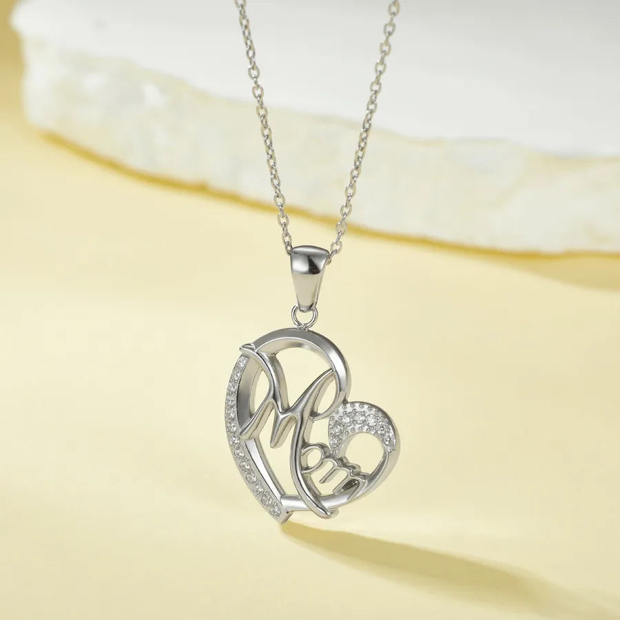 Titanium Steel Heart Necklace with Rose Detail N0454S Steel Color MM Concentric Style