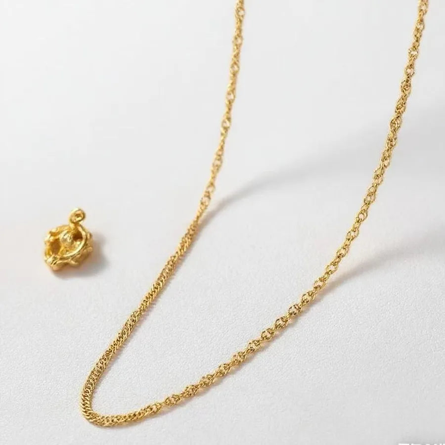 Women's Titanium Steel Box Chain Pendant Necklace 1.9mm Water Wave Chain-Necklace- Gold