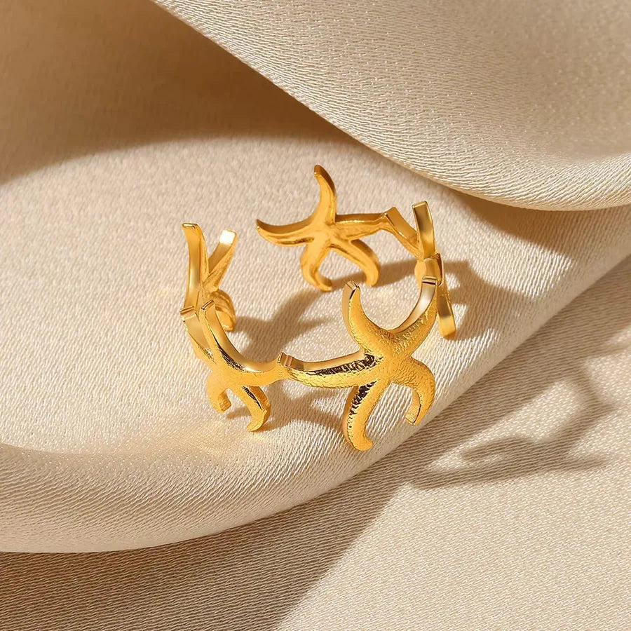 Gold Starfish Adjustable Ring – Stainless Steel
