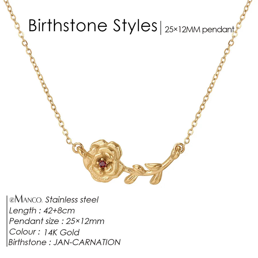 14K Gold Plated Flower Pendant Necklace January Crimson 14K Gold