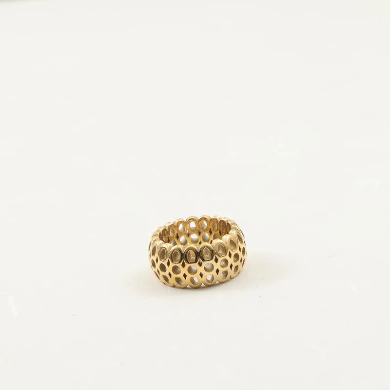 18K Gold Plated Honeycomb Titanium Steel Ring