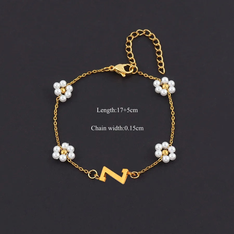 Gold Initial Pearl Bracelet – Vintage 18K Plated Gold Z