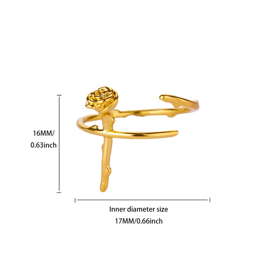 Stainless Steel Rose Geometric Open Ring Adjustable Opening 4