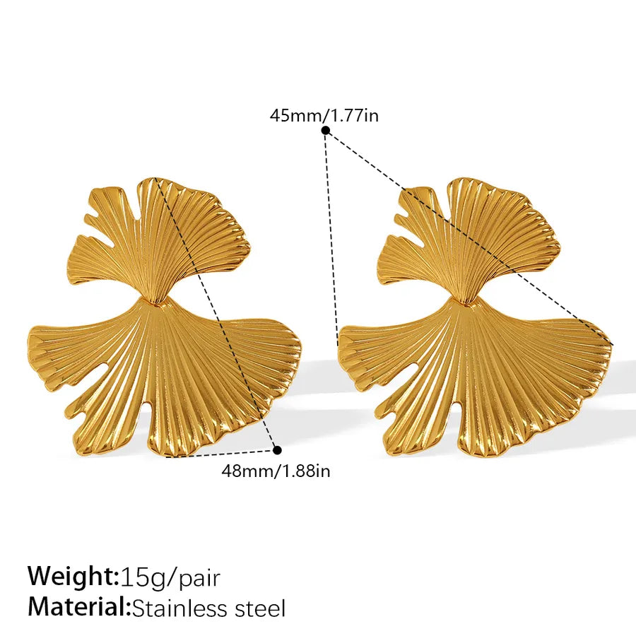 Gold Ginkgo Leaf Stud Earrings for Women EH153G Gold Earrings