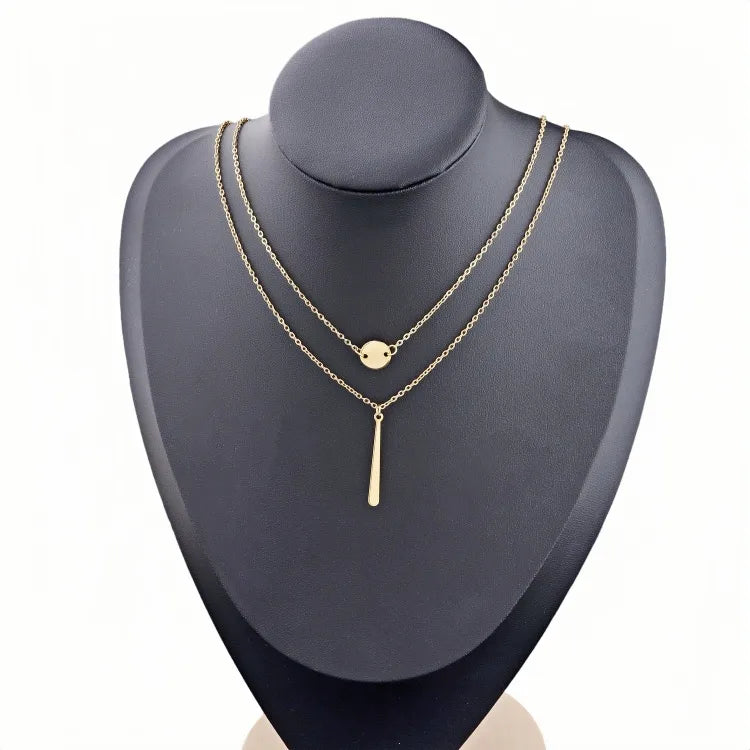 Gold Plated Stainless Steel Layered Pendant Necklace