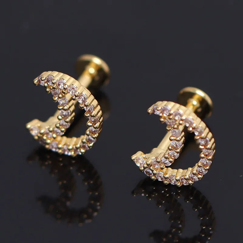 Moon Shaped Gold Stainless Steel Stud Earrings