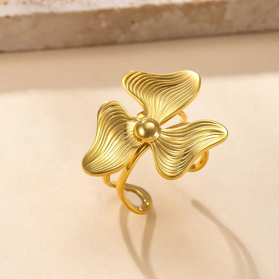 18K Gold Plated Leaf Open Ring for Women Average Size YYJZ398G
