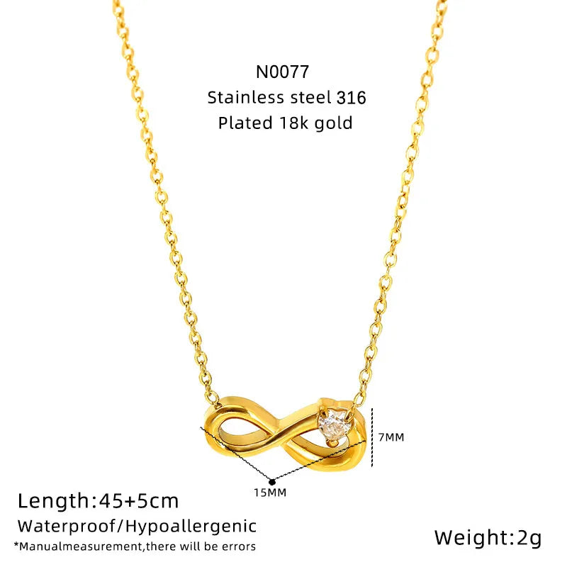 Titanium Infinity Necklace with Zircon N0077 Gold Heart-shaped Style