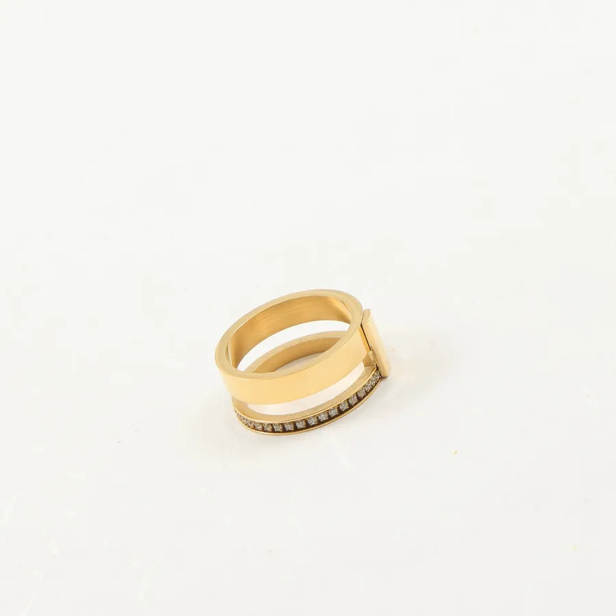 18K Gold Plated Titanium Ring with Zirconia