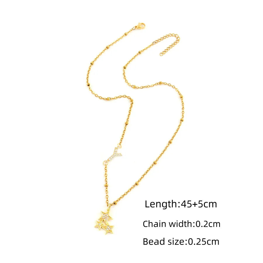 Gold Star Zircon Pendant Necklace for Women Gold Y