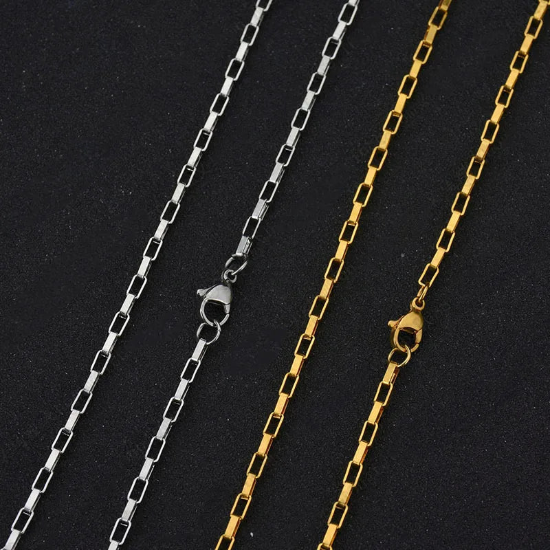 Unisex Long Box Pendant Necklace – Stainless Steel