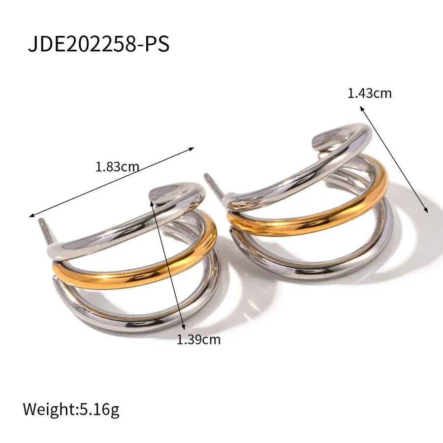 Color Block Stainless Steel C-Shaped Earrings JDE202258-PS