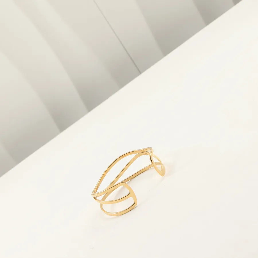 18K Gold Plated Wide Line Stainless Steel Bangle
