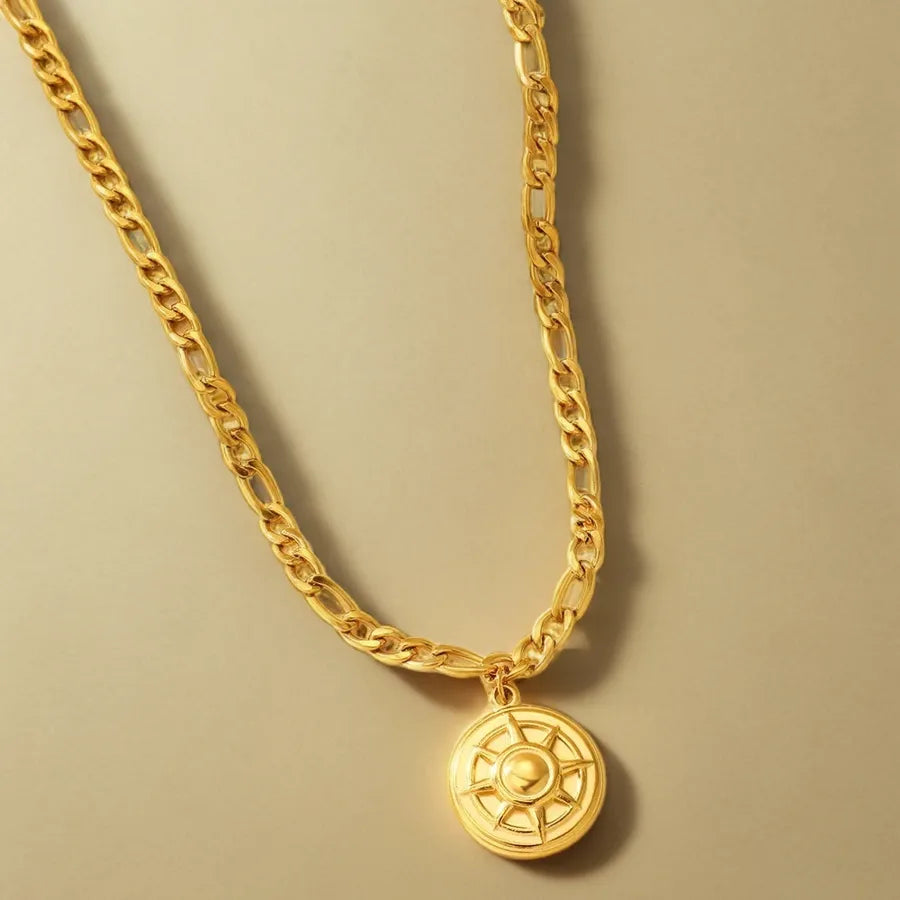 Gold Plated Stainless Steel Layered Pendant Necklace Average Size Gold 009#