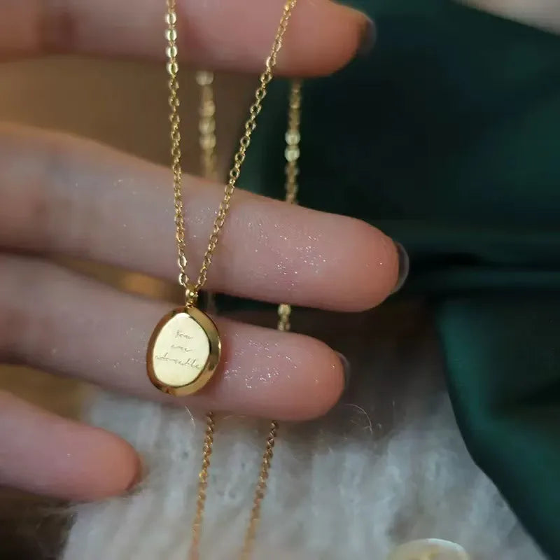 Elegant Titanium Steel Pendant Necklace X0657-o Chain Letter Bead Necklace - Gold