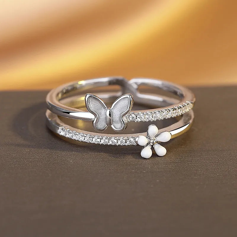 Sterling Silver Double Butterfly Ring for Women