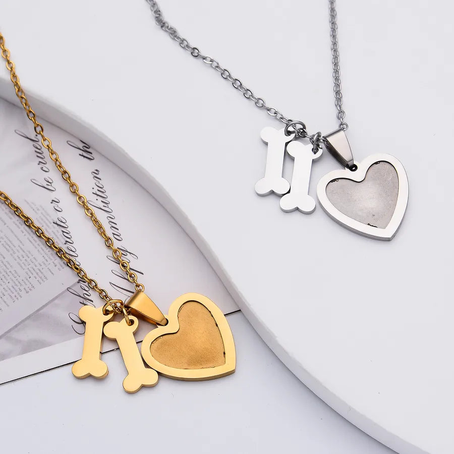 Gold Plated Heart & Bone Pet Name Necklace