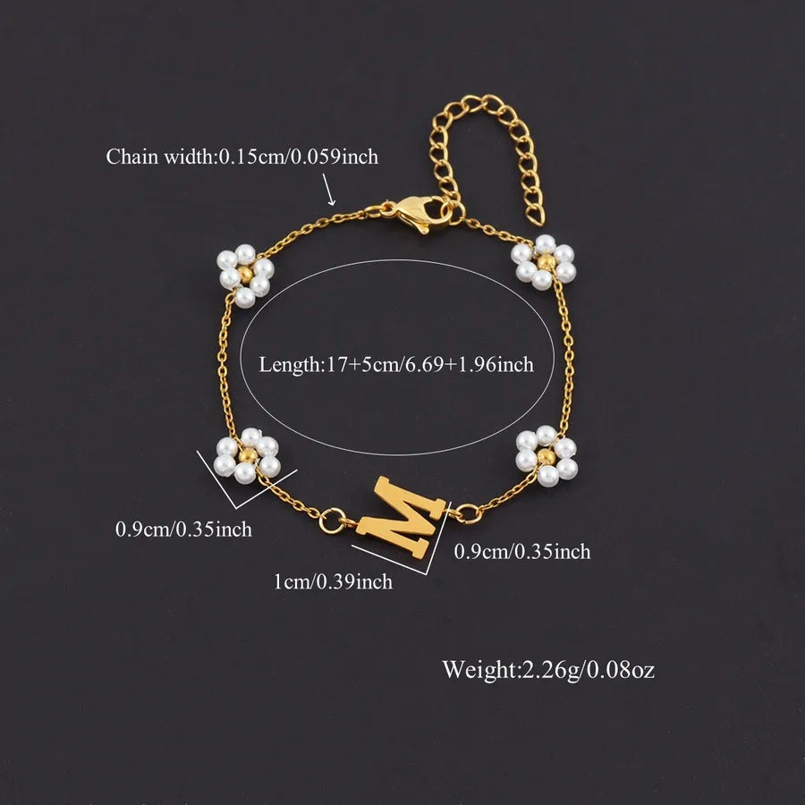 Gold Initial Pearl Bracelet – Vintage 18K Plated