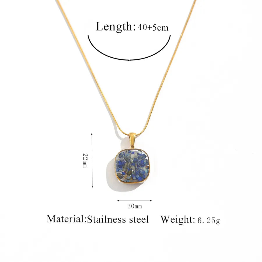 Geometric Stainless Steel Pendant Necklace Blue Square Necklace