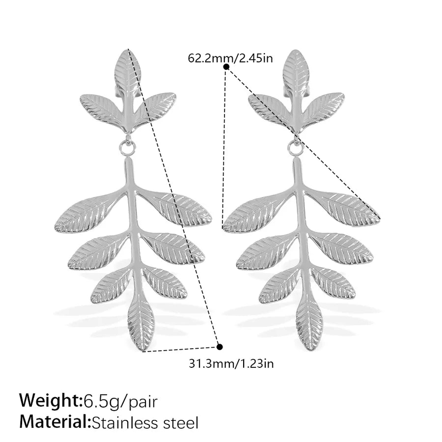 Gold Ginkgo Leaf Stud Earrings for Women EH855S Steel Color Earrings