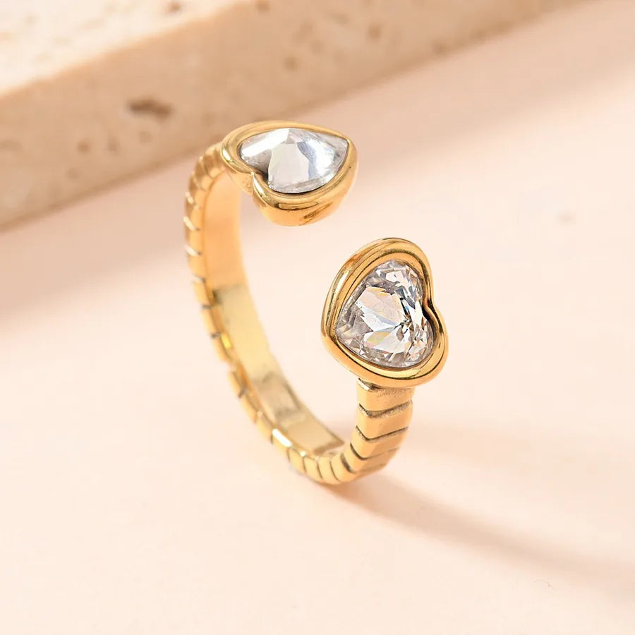 Titanium Steel Open Ring with 3D Heart & Zirconia