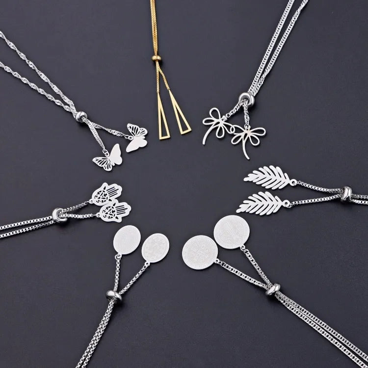 Silver Multi-Charm Stainless Steel Pendant Necklace