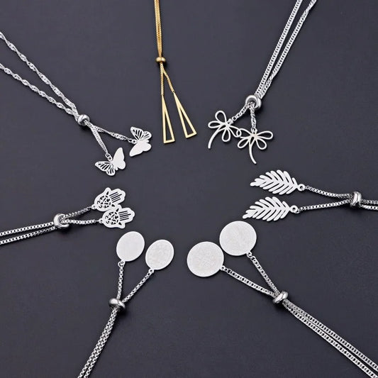 Silver Multi-Charm Stainless Steel Pendant Necklace