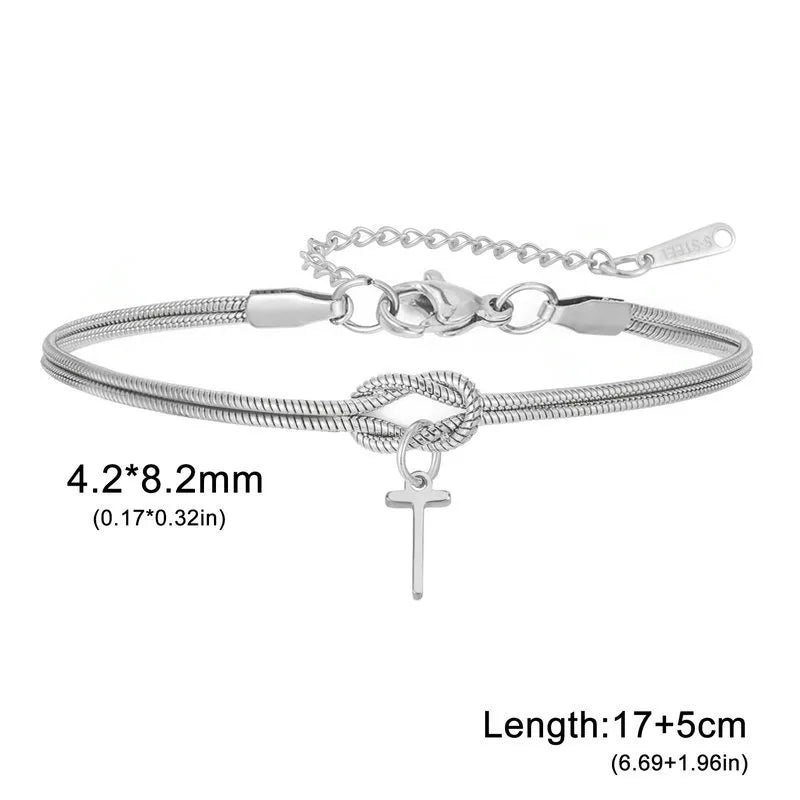 Double Layer Stainless Steel Letter Bracelet Letter T (steel Color)