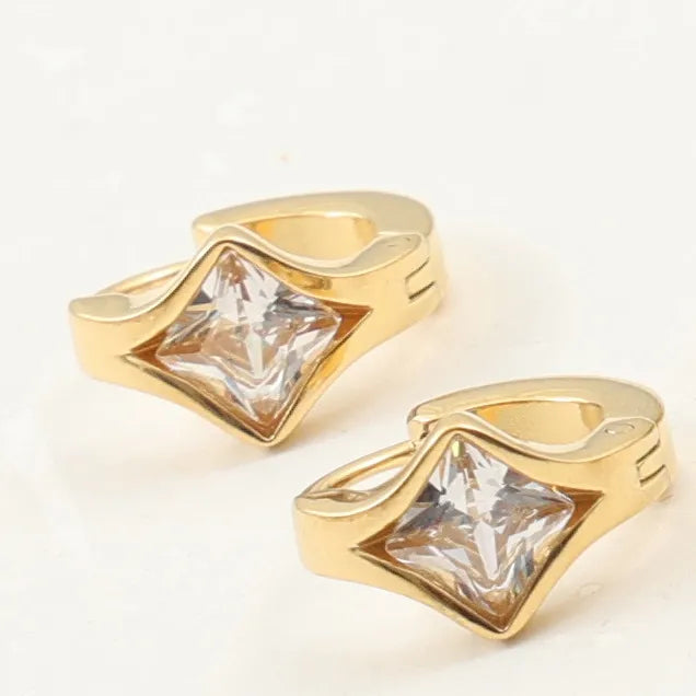 18K Gold Zircon Drop Earrings for Women Average Size Gold