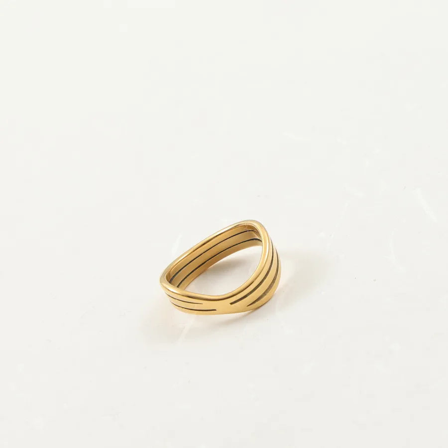 18K Gold Plated Triple Wave Titanium Ring