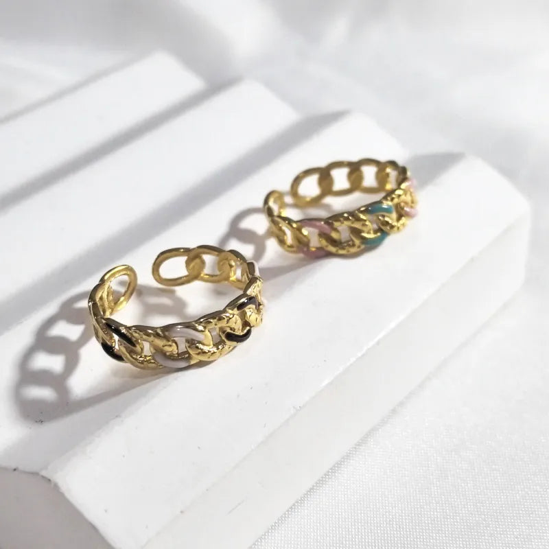 Gold Stainless Steel Open Ring – Cross Design