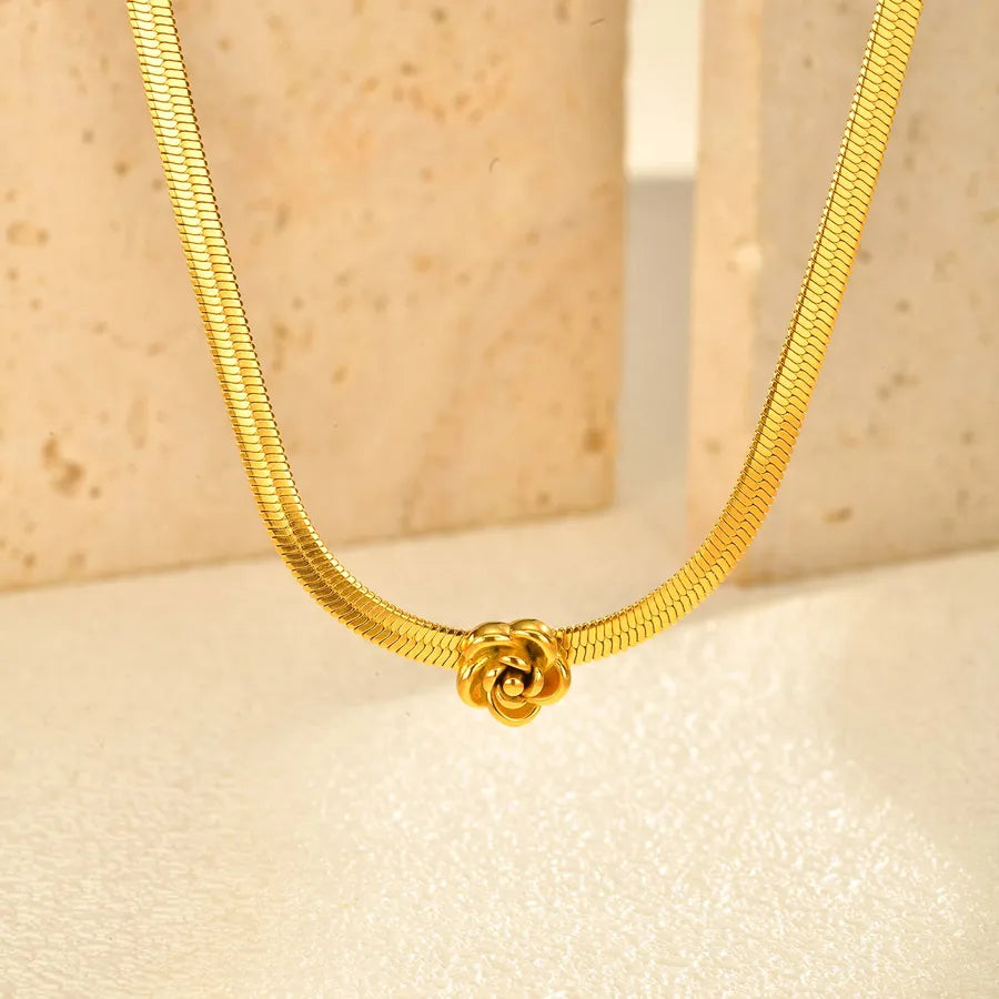 Gold Rose Knife Pendant Necklace for Women