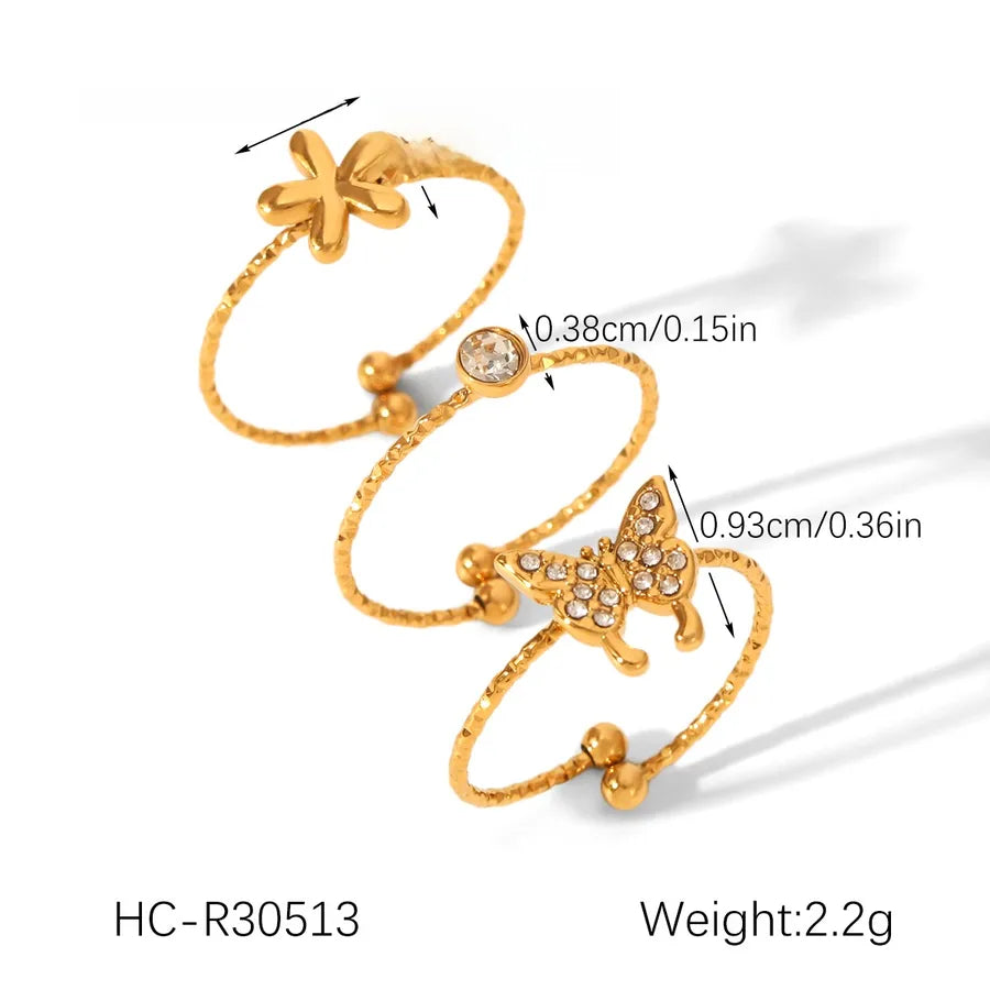 Star Flower Bow Knot Open Ring – 18K Gold Plated HC-R30513