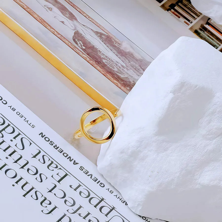 Gold Bamboo Titanium Steel Open Ring Adjustable Opening Golden Hydraulic J99