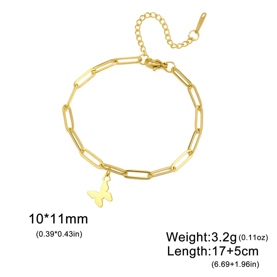 Butterfly Heart Pendant Bracelet – Gold Stainless Steel Gold Welding Mouth Chain